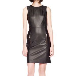 Michael Kors Sheath Leather Dress knee length Black sz 6 US